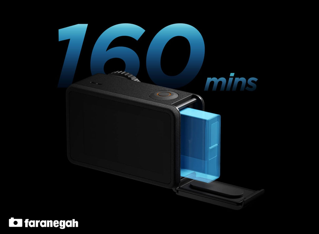 تا 160 دقیقه کارکرد باتری دوربین ورزشی Osmo Action 3 Adventure Combo با هر شارژ