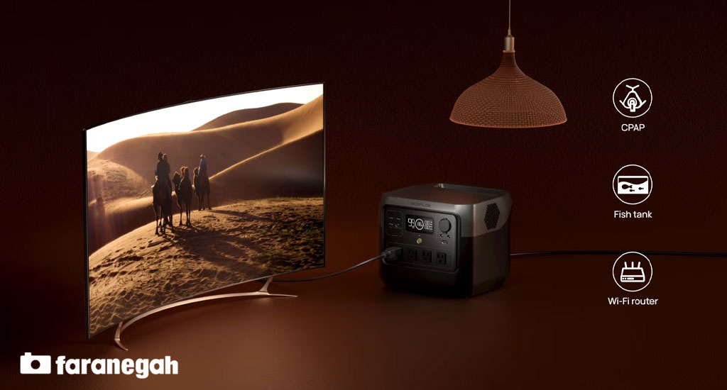 ذخیره کننده انرژی EcoFlow RIVER 2 Portable Power Station و منبع برق تلویزیون و لامپ